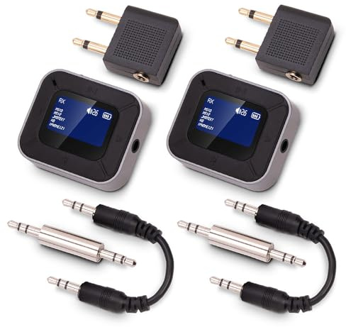 auvisio Bluetoothempfänger: 2er-Set 2in1-Audio-Transmitter- & Receiver mit Bluetooth 5.3, Display (Audiotransmitter, Bluetooth, Transmitter and Receiver,)