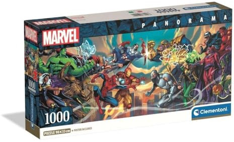 Clementoni Puzzle Panorama 1000 pieces Marvel Heroes VS Villains, Puzzle for Adults 14-99 Years, Compact box, 37056, Made in Italy