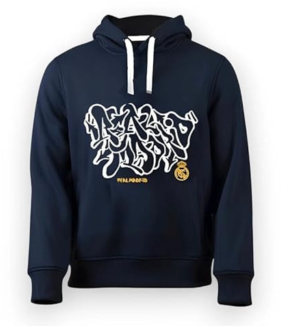 Real Madrid Sweat à capuche officiel Graffiti Collections, bleu marine, avec lacets blancs