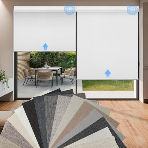 Motorized Blinds Roller Shade with Remote: Canisteo Automatic Smart Blind 100% Blackout, Electric Blinds Compatible with Alexa/Google Home/Apple Homekit, Customized Size,Fabric Sample,Multi-Color