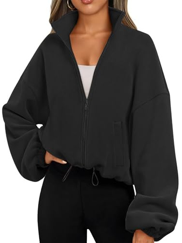 Famulily Workout Sweatshirt für Frauen Stehkragen Langarm Cardigans Top Herbst Winter Outfits Schwarz L