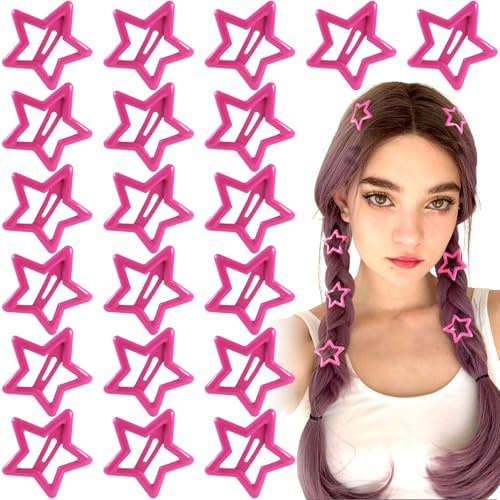 Joez Wonderful 20pcs Star Hair Clips, 1.18in/3cm Metal Snap Hair Clips, Cute Star Clips Hair Barrettes, Non-Slip Fashion Hair Accessories for Women (Dark Pink)