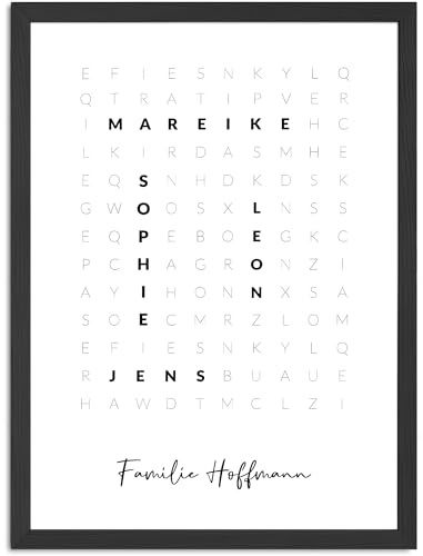 SpecialMe® Poster Familie personalisiert Wortgitter Namensposter im Suchsel-Design Wunschnamen Geschenkidee Zuhause Weiss