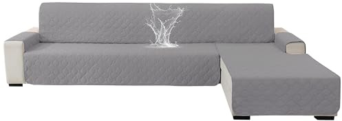 Ystyle 100% Wasserdicht Couch Überzug L Form 2 Sitzer, Sofa Cover L Shape Reversibel Universal, Gesteppte Sofa Überzug Ecksofa rutschfest, Couch Bezug Ecksofa Ratzfest Waschbar, Hellgrau