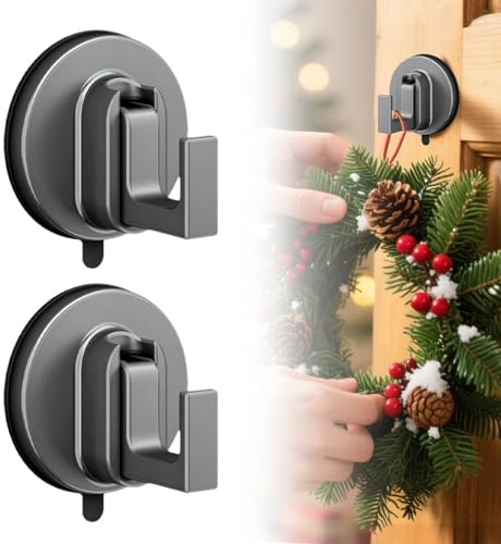 Generisch 2 Stück Weihnachten Türhaken Schwarz,Wandhaken,Saugnapfhaken,Weihnachtsdeko Haken Tür Für Türkranz,Weihnachtskranz,Aufhängung Haustür Türhaken Außentür