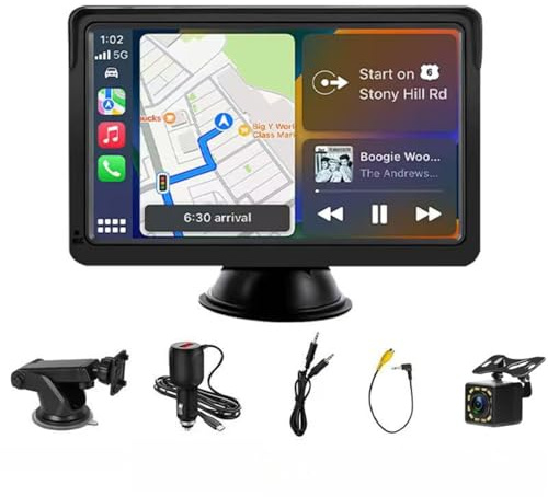 Moxier Car Sat Nav, GPS Navigation, Bluetooth, Hands-Free, FM Transmitter, Rear Camera, Voice Guidance, 360° Adjustable Screen (7-inch + rearview camera)