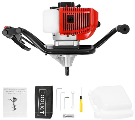 Trivella a benzina, 52 CC, 2 HP, a benzina, da giardino, per recinzioni, poste, escavatore borrer, motore a 2 velocità, maneggevole con 2 manici, senza trapano