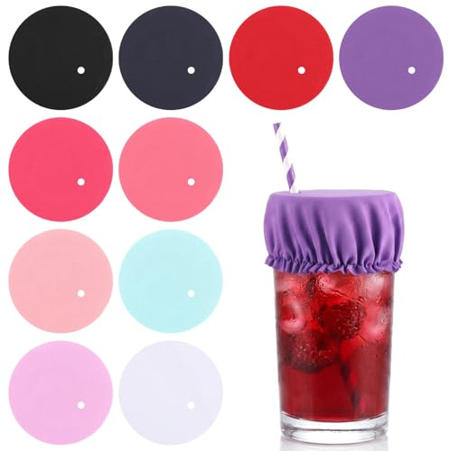 10pcs Anti Spike Drink Covers Scrunchie for Alcohol Protection Drink Protectors with Straw Holes Reusable Washable Polyester Cup Covers for Girls Women Bar Party Clubs Multicolored 3.94in