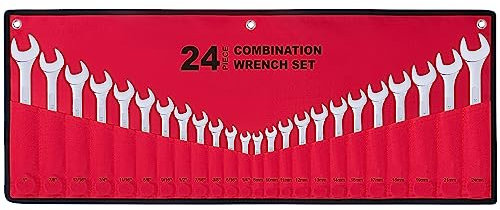 Set di 24 chiavi combinate multiuso con custodia arrotolabile, SAE da 1/4 a 1, metriche da 8 mm a 24 mm, perfette per casa, garage, dormitorio universitario, emergenza auto, barca e molto altro