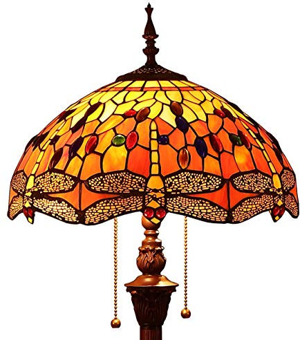 Bieye L30712 Lampadaire en vitrail de style Tiffany libellule avec un abat-jour fait main de 16 pouces de largeur pour le salon, Orange, 65 pouces de hauteur