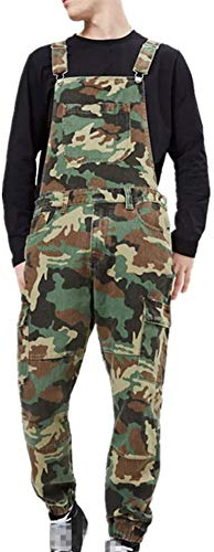 FANSU Herren Jeans Latzhose Overall, Arbeitshosen Lange Jeanshose Retro Denim Arbeitslatzhose Jumpsuit Destroyed Ripped Multifunktion Hose Arbeitskleidung (XL,Tarnen)