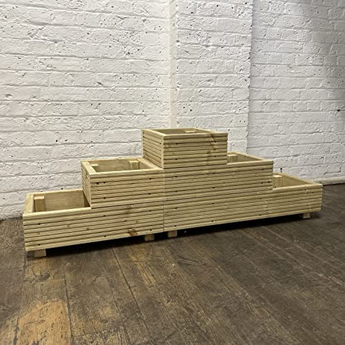 Cutncraft Designs Large 3 Tiered Straight Garden Level Steps Wooden Decking Patio Planter Trough