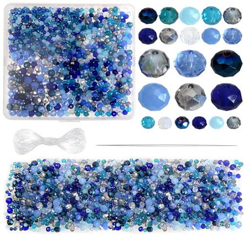TOAOB 1000pcs Perles en Verre à Facettes de Cristal 4mm 6mm 8mm en Rondes en Vrac Crystal Beads à Thème Bleu pour Fabrication de Bijoux DIY Bracelets Colliers Artisanat
