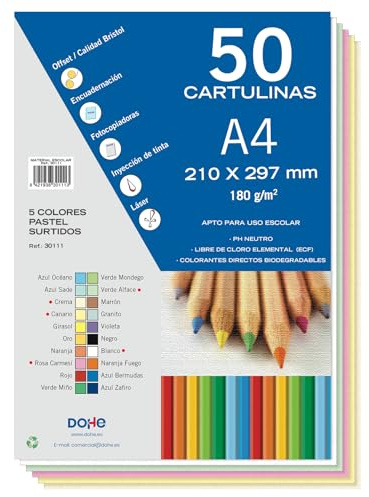 Dohe A4-Karton, Pastellfarben, für Bastelarbeiten und Drucke, 21 x 29,7 cm, 180 g/m², Bürobedarf