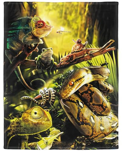 YISUMEI Decke 150x200cm Flauschige Kuscheldecke Weich Flanell Fleecedecke Schlangen Frosch Eidechse