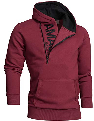 Amaci&Sons Herren Zipper Kapuzenpullover Sweatjacke Pullover Hoodie Sweatshirt 4026 Bordeaux/Schwarz XXL