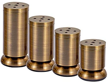 ACXZ Antique Metal Furniture Legs in Brushed Gold and Bronze 3/4/5/6inch, Vintage Round Adjustable Sofa Legs, Replacement Support Feet for Couch, Cabinets, Set of 4