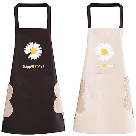 mellystore Schürze Damen Männer 2 Stück Kochschürze mit Große Tasche Küchenschürze Grillschürze Wasserdicht Latzschürze Verstellbar Nackenband für Kochen Backen Malen Hausarbeiten Schwarz Weiss