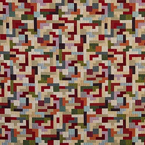 Kt KILOtela - Polsterstoff, Möbelstoff, Jacquard Gobelin, Dekostoff, Modische Accessoires, Tischdecke, Vorhang, 100 cm Länge x 280 cm Breite, Rechtecke, Granat, Beige, Weiß, Blau - 1 Meter