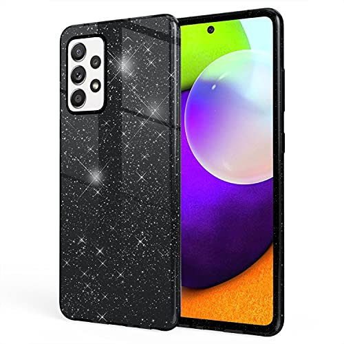 NALIA Glitzerhülle für Samsung Galaxy A52 / A52 5G / A52s 5G - Funkelnder Glitzer-Look & Grip - SHINEPOP (Silikon Case) - Marke aus Berlin, Farbe:Schwarz