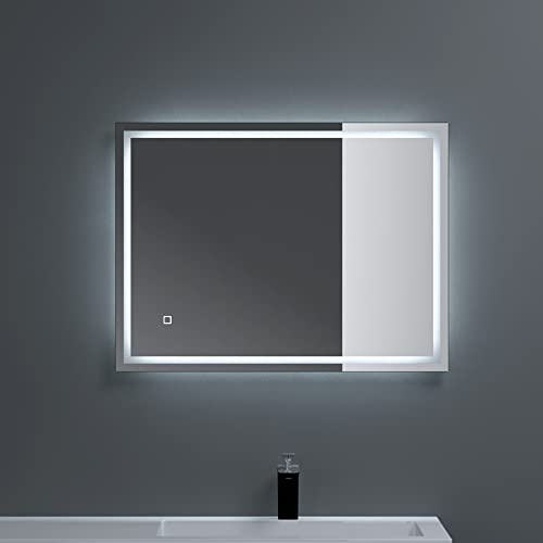 dopporo Badspiegel mit Beleuchtung 60x80cm LED Wandspiegel dimmbar | Badezimmerspiegel mit Touch Bedienung Beschlagfrei durch Antifog-Schicht Energiesparende Lich LED-Spiegel-02