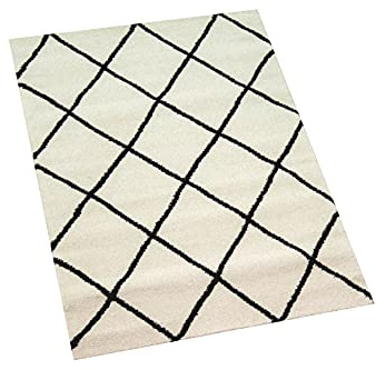 CARPETIA Skandinavischer Teppich Wohnzimmer Rautenmuster Schwarz Creme pflegeleicht Größe 60x110 cm
