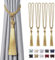 Pretty Jolly Langen Quasten Vorhang-Raffhalter Handmade geflochtene Seil Knoten drapierte Raffhalter Elegante dekorative Vorhanghalter für Zuhause und Büro, Gold, 4 Stück