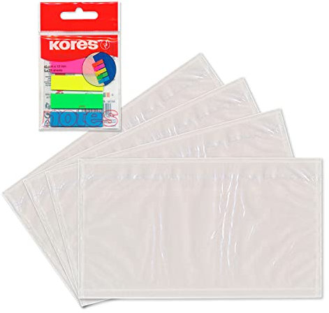 WPTrading - 5.000 x Lieferscheintaschen 225 x 120 mm in DIN-LANG Transparent inkl. 125 Page-Marker in 5 Farben - Dokumenten-Taschen selbstklebend, blanko - Begleitpapiertaschen für Versand