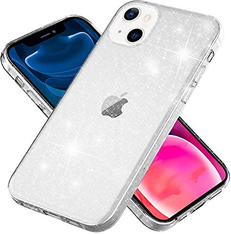 NALIA Klare Glitzerhülle kompatibel mit iPhone 13 Mini Hülle, Durchsichtig Vergilbungsfrei Eingearbeitete Diamant Glitzer Pailletten, Glitter Case Silikon Handyhülle Schutzhülle, Farbe:Transparent