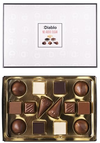 Diablo No Added Sugar Luxury Chocolate Box, Gluten Free | Gift Box of Luxury Chocolates | Noir, Hazelnut, Forrest Fruit, Cocoa Cream, Praline, Coffee | (14 Pieces) | (Pack of 1)