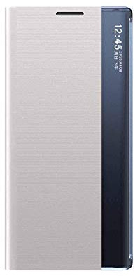 GOKEN Hülle für Samsung Galaxy S22 Ultra 5G, Premium PC/PU Leder Schutzhülle, Spiegel Cover Clear View Case Flip Intelligenten Handyhülle etui Huelle mit Klappbarer Ständer, Silber