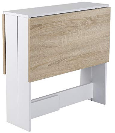 HUOLE Mesa Plegable Contemporánea con 2 Solapas Plegables, Tablero de Partículas de Melamina, Mesa de Comedor Plegable Mesa de Madera con 2 Solapas-103 * 76 * 73,4 cm (Blanco + Color Roble)