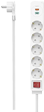 Hama Steckdosenleiste, 5-Fach, USB-C/A 18W, PD/QC™, Schalter, Flachst., 1,4 m, W