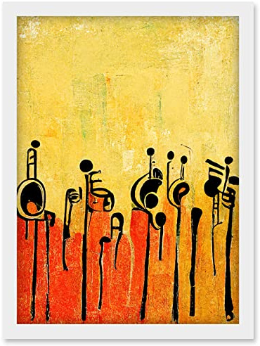 Doppelganger33 LTD Abstract Music Band Figures In Warm Acrylic Tones Musical Artwork Framed Wall Art Print A4