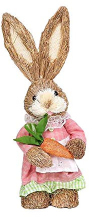 Faux lapin de Pâques, décoration de jardin, lapin de Pâques tissé en paille, figurine de lapin debout, tapis de paille pour décoration de Pâques, marron A2