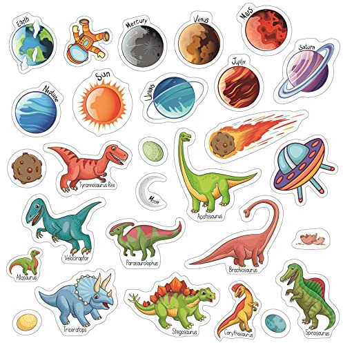 WALPLUS Dinosaurs and Solar System Window Stickers, Removable Reusable Double-Sided Glass Clings for Home, Kids Room, Classroom and Seasonal Decor