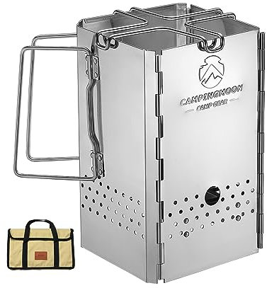 CAMPINGMOON Faltbarer Faltbarer Holzkohlekamin Starter Grill BBQ Camping Grill Edelstahl MT-19
