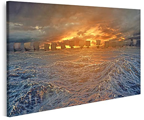 islandburner Wikinger Schiffe im Sturm Meer Stürmischer Ozean Leinwand Bild Wandbilder Bilder