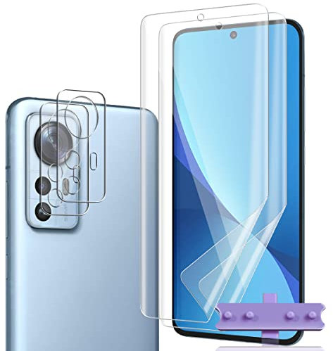 AnnhanT Schutzfolie für Xiaomi 12 Weich TPU Folie 2 Stück + für Xiaomi 12 Panzer Schutz Glas Kameraschutz 2 Stück - Einfache Montage HD Vollständige Abdeckung