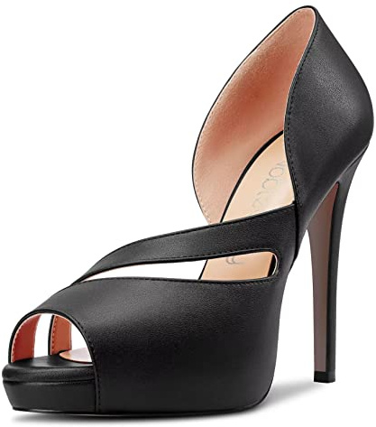 NobleOnly Damen Stiletto Hoher High Plateau Plattform Absatz Heel Peep Open Zehenkappe Sandalen Slip-on Party Dress Schuhe