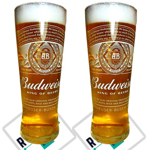 Roxley Budweiser X2 Lager Glass Glasses Also Comes with 2 Branded Beer Mats