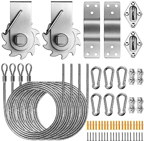 UIRWAY Shade Sail Hardware Winch Set Kit, 60Pcs Stainless Steel Hardware Kit for Rectangle Triangle Canopy, Heavy Duty Anti-Rust Hardware Kit Set for Outdoor Garden Patio(Ratchet Winch +304 Wire Rope)