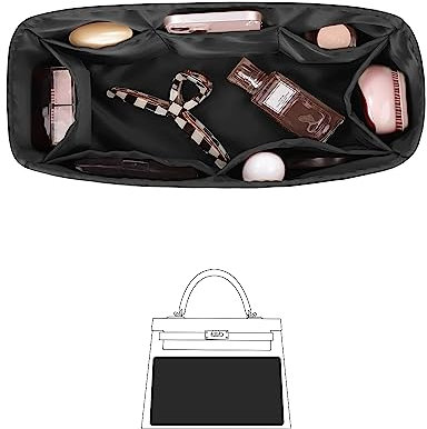 KINGS IN BAG Kelly 25 Beuteleinsätze, seidiger Geldbörsen-Organizer für die Innenseite, leichter Shaper, kompatibel mit Hermes Kelly 25 Taschen, mehrere Farboptionen (Schwarz, KE 25)