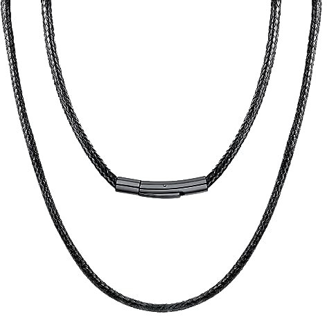 U7 Damen Kordelkette schwarz Herren Kette 50cm/3mm Kunstleder Kette mit 316L Edelstahl Schwarz Verschluss Accessoire Lederkette Ohne Anhänger Modeschmuck Geschenk für Geburtstag Valentinstag