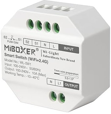 LIGHTEU®, Milight Miboxer Smart Switch (WiFi+2.4G), unterstützt Tuya Smart Amazon Alexa und Google Home Sprachsteuerung 2,4 GHz Fernbedienung, WL-SW1