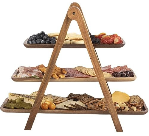 - Bandeja de servicio de 3 niveles, bandeja de varios niveles de madera, soporte para tartas, bandeja de varios niveles de granja, platos y bandejas de servicio de fiesta