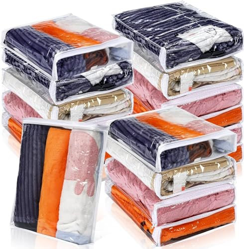 Sibosen 20 Pcs Clear Vinyl Zippered Clothes Storage Bags Plastic Closet Bags for Clothes,Sweater Bags Moth Proof,Storage Bags (26x26x6cm)