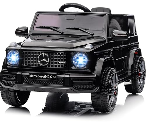 12V Voiture Électrique Enfant, sous Licence Mercedes G63 AMG Véhicule Électrique, Télécommande de Voiture Électrique, 3 Vitesses, Klaxon, LED, Musique, USB, Bluetooth, pour Garçons, Filles, Noir