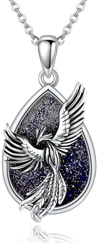 CUPENDA Phönix Halskette Sterlingsilber blauer Sandstein Phoenix Tropfen Anhänger Phoenix Schmuck Geschenke für Frauen Mädchen