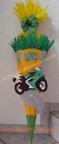 Bastelset Motorrad gelb-grün Schultüten-Rohling 3D Wellpappe-Rohling